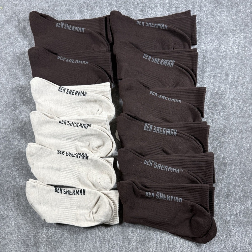 New Ben Sherman Socks 12 Pair Mid Calf Brown Beige Men's Size 6-12